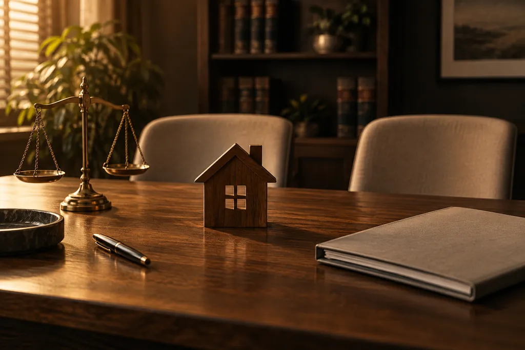 A house model and closed file on a consultation desk.
