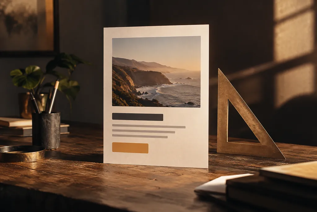 A standalone page mockup with an image and an amber action block.